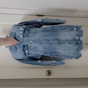 Highway Jeans Size L Denim Jean Jacket, Long Length, Distressed / Destroyed